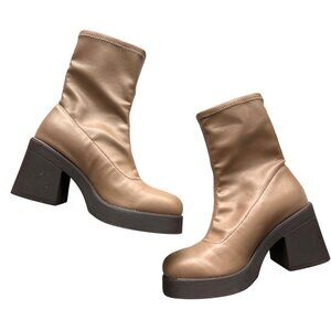 Call It Spring Brown Pull On Ankle Boots Shauna Platform Block Heel Size 7